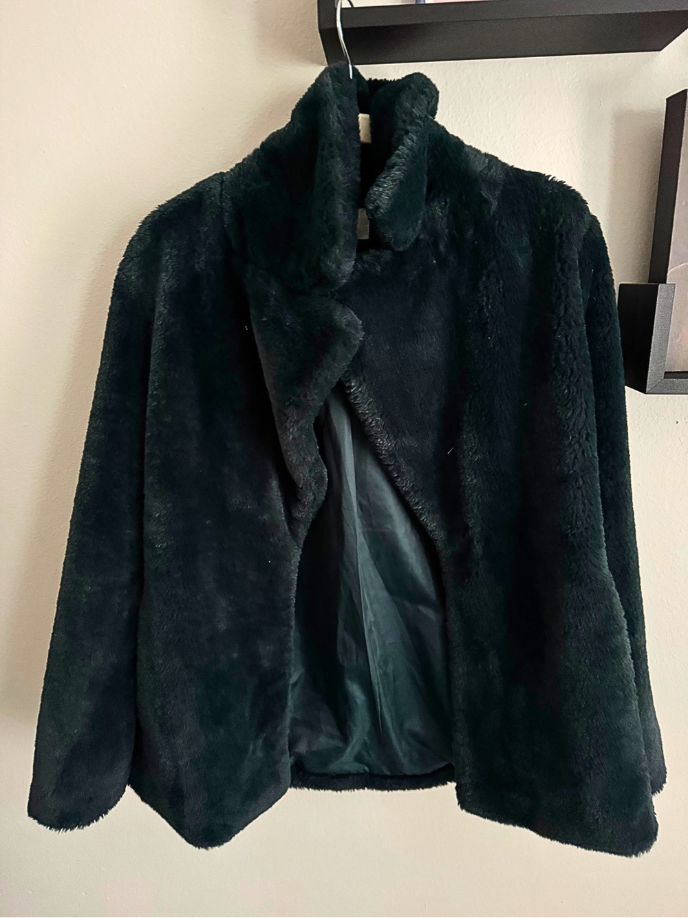 LOFT Outlet Dark Green Faux Fur Waterfall Coat